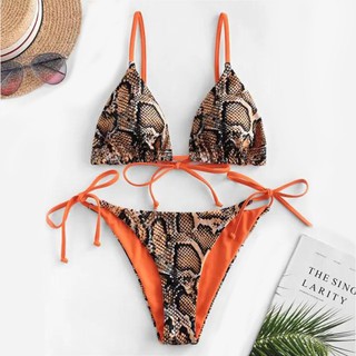 Set đồ bơi nữ 2 mảnh mặc được 2 mặt, bikini buộc dây họa tiết da báo cá tính, áo tắm nữ kiểu dáng Âu Mỹ