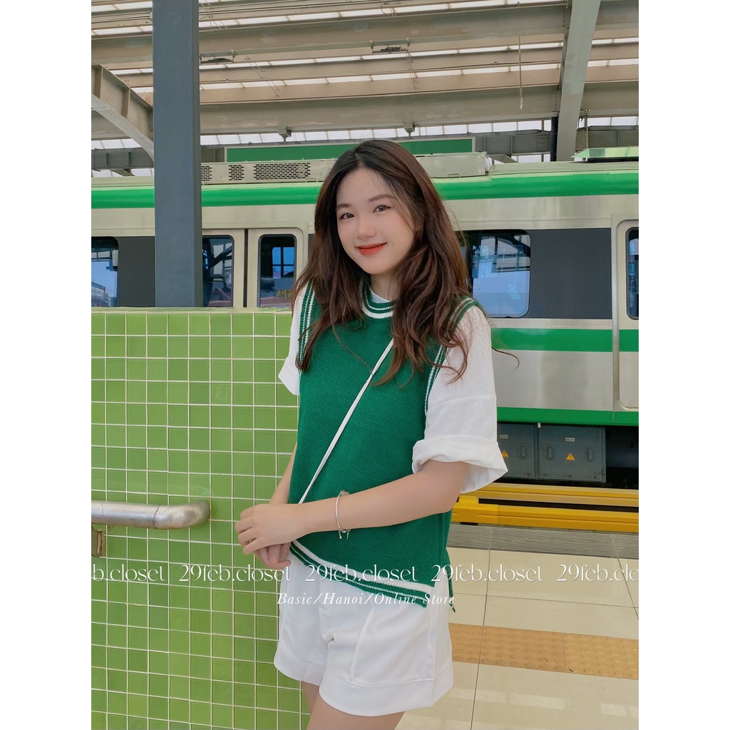 [Ảnh thật/Video] Áo gile len cổ tròn viền xẻ vạt - 29feb.closet - A96