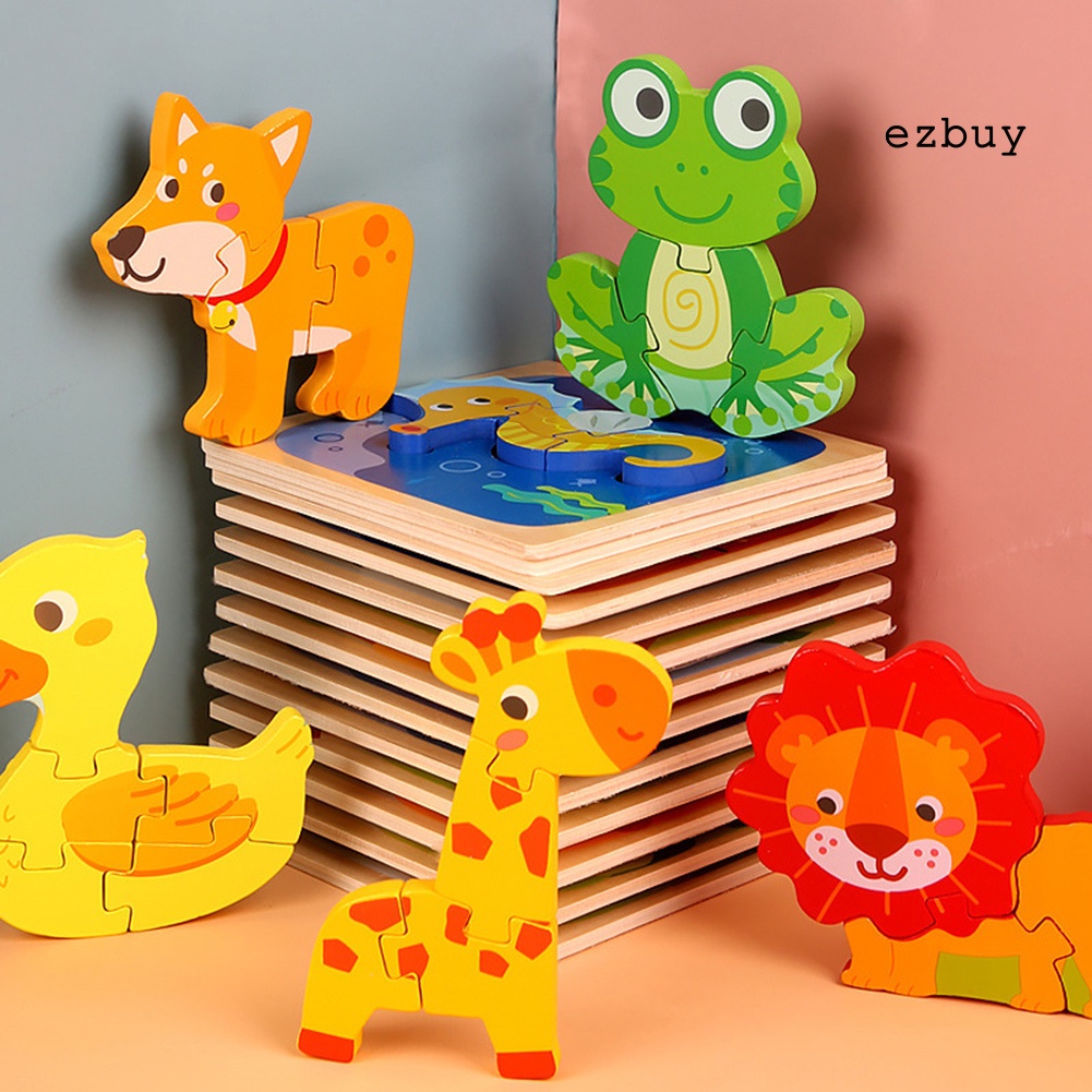 Đồ chơi xếp hình 3d bằng gỗ hình chú ếch hoạt hình dễ thương cho bé