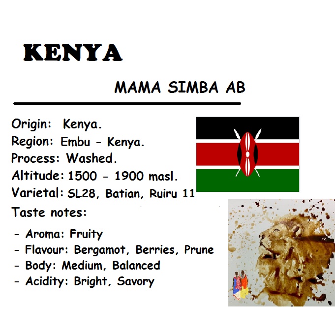 SPECIAL COFFEE - HẠT - 4 TÚI 250 GRAM ARABICA (Gross Weight) - KENYA   MAMA SIMBA AB - WASHED - EMBU