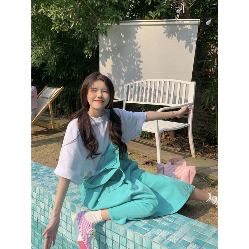 Đầm Yếm denim Dáng Rộng Màu Hồng Thời Trang Mùa Hè Xinh Xắn Cho Nữ