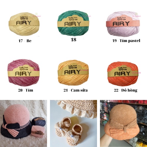 Sợi Airy 45gr - Sợi cọ giấy móc mũ, túi nhẹ, đứng form