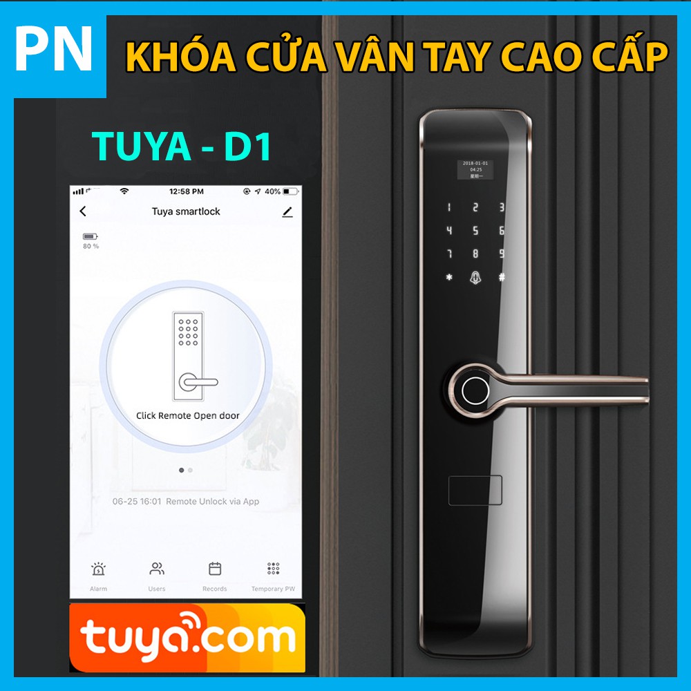 Khóa Cửa Vân Tay Cao Cấp Tuya D1 Kết Nối Wifi dùng cho biệt thự, nhà vườn, chung cư cao cấp