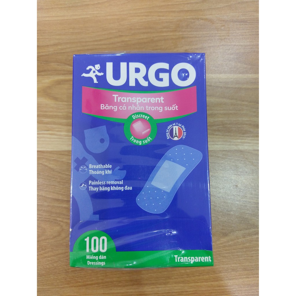 Băng cá nhân Urgo trong suốt hộp 100 miếng