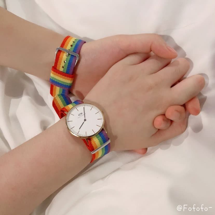 (Ảnh thật ) Vòng tay LGBT cầu vồng vải canvas, dây đồng hồ