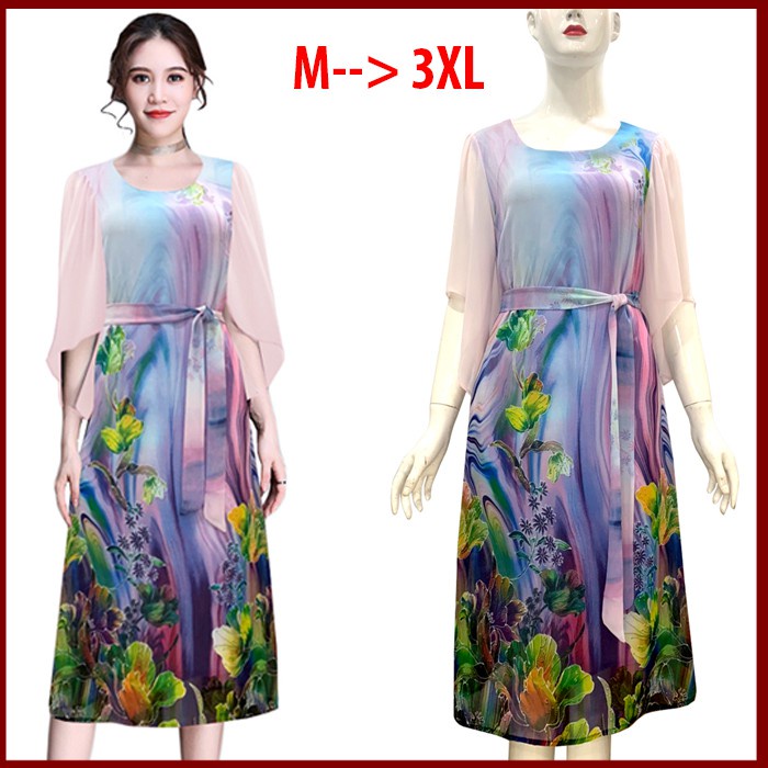 BIGSIZE - ĐẦM SUÔNG TUỔI TRUNG NIÊN NHIỀU SIZE KIỂU ĐẦM DỰ TIỆC TRUNG NIÊN IN HOA NHỎ - ĐẦM TRUNG NIÊN 3304 IVY