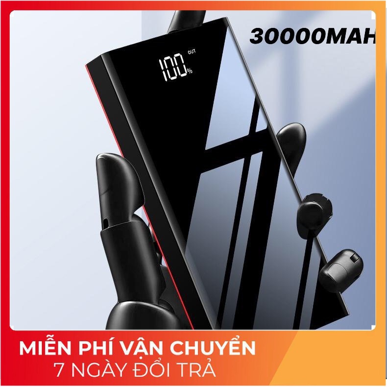 SẠC CỰC NHANH - PIN SẠC DỰ PHÒNG 30000MAH MẶT GƯƠNG ĐEN HUYỀN THOẠI