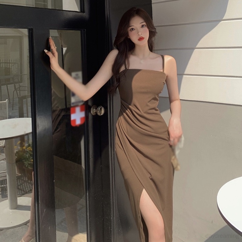 Đầm Hai Dây Ôm Dáng Màu Sắc Trơn Phong Cách Hàn Quốc Thời Trang Cho Nữ
