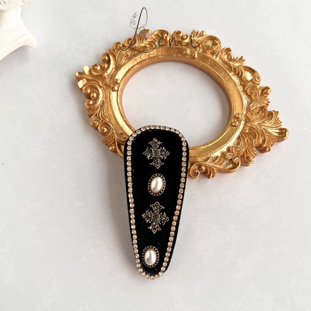 Kẹp tóc bấm đính đá bản to thời trang Kẹp tóc nhung mềm mại thoải mái khi sử dụng Lémi accessories