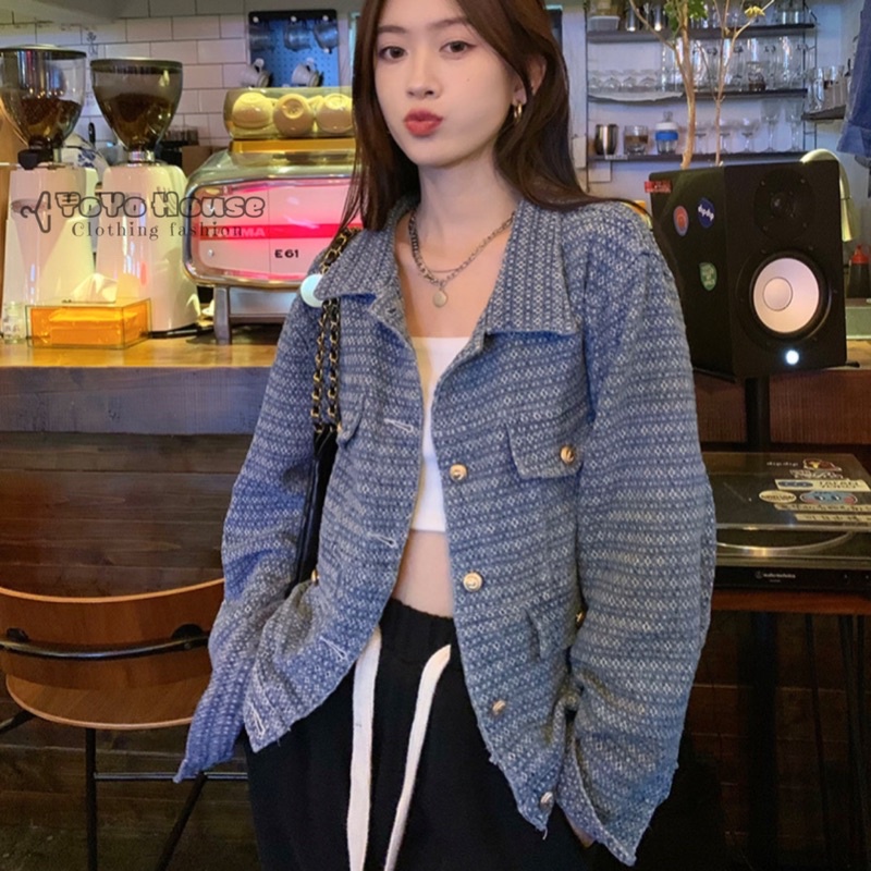 Áo khoác denim mỏng dáng ngắn cài khuy thời trang thu đông 2022