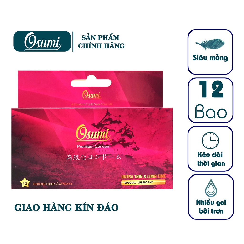 Bao cao su Nhật Osumi siêu mỏng, size nhỏ, kéo dài thời gian (hộp hồng)