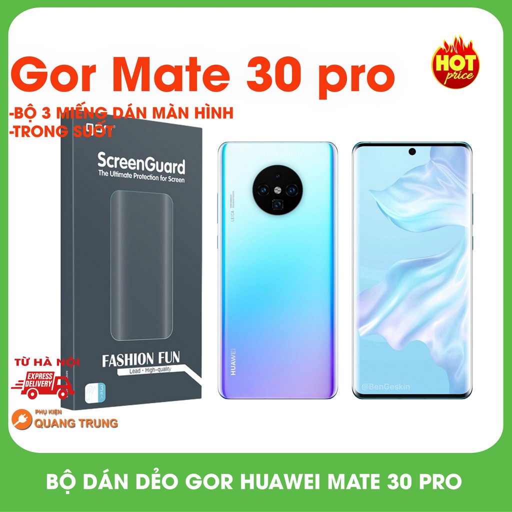 Bộ 3 miếng dán dẻo màn hình Huawei mate 30 pro,dán dẻo trong suốt,tuyệt vời