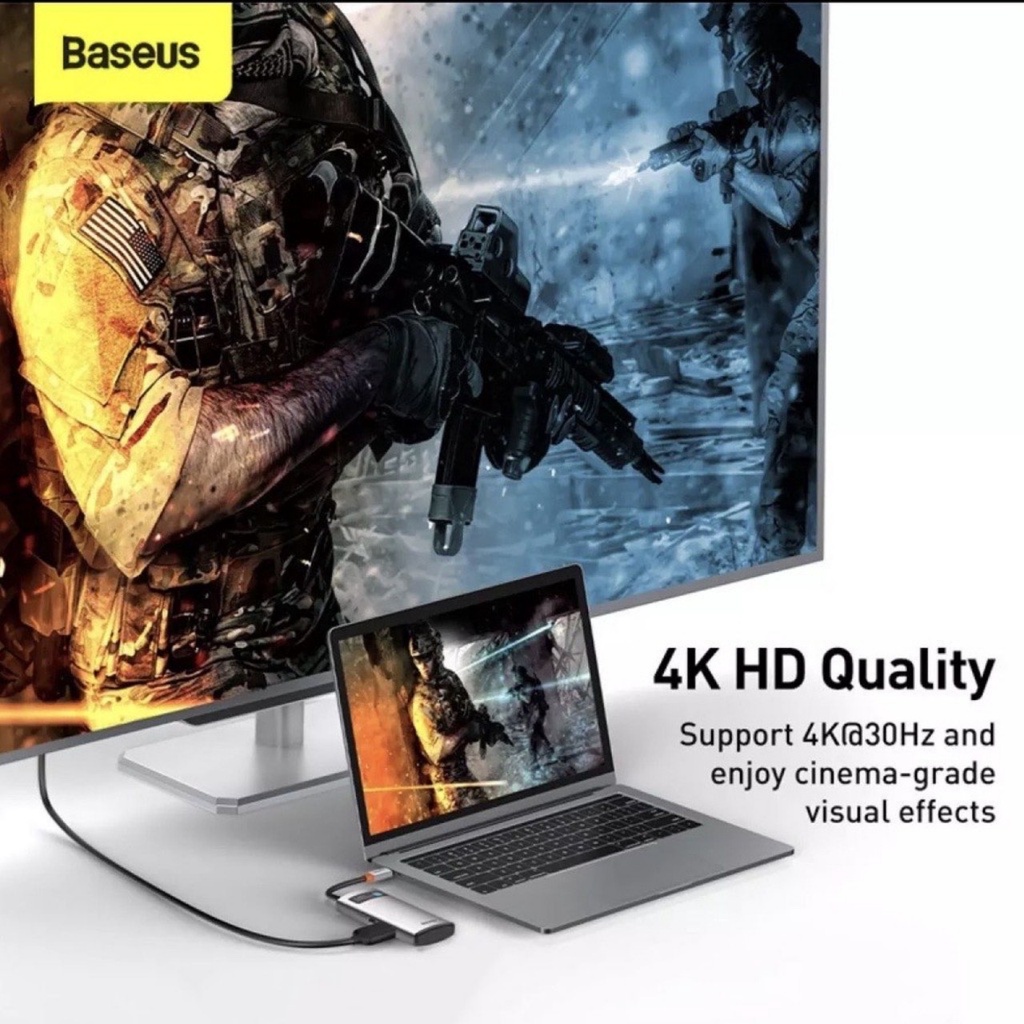 Bộ chuyển đổi hub baseus 4 in 1 typec to hdmi 4k usb 3.0 usb 2.0 pd 100w cho laptop macbook chính hãng baseus