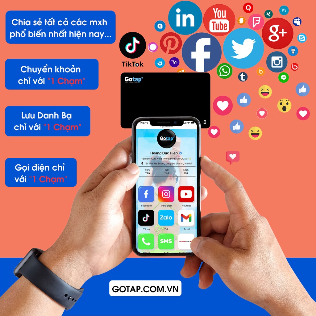 Card visit thông minh GOTAP, Card visit điện tử, Thẻ thông minh, Chia sẻ thông tin chỉ mxh chỉ với 1 chạm.