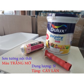 [TẶNG CÂY LĂN] Sơn tường nội thất Dulux Inspire Sắc Màu Bền Đẹp, trắng mờ, 5 lít, bề mặt láng mịn, độ phủ cao