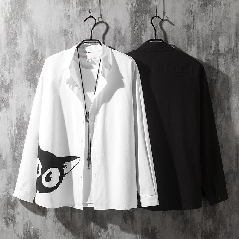 Áo Sơ Mi Nam In Hình Mèo Đơn Giản Plus Size