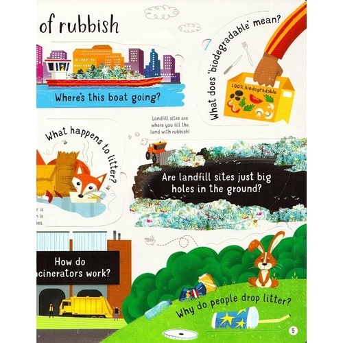 Sách Usborne - tương tác lật mở cho bé 6-8 tuổi Lift-The-Flap First Questions And Answers about Recycling &amp; Rubbish