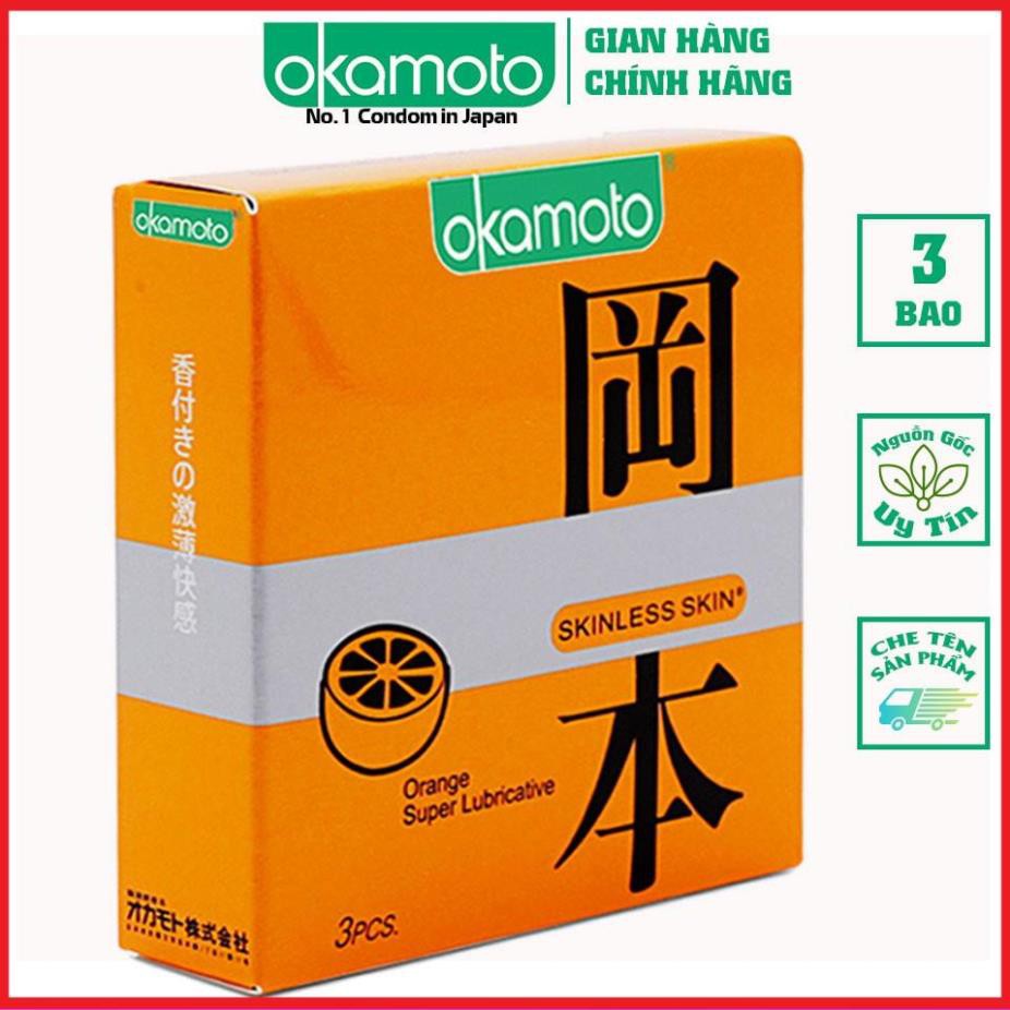 [BCS CHÍNH HÃNG] Bao Cao Su Okamoto Skinless Skin Orange Lubricated Hương Cam Hộp 3 Cái