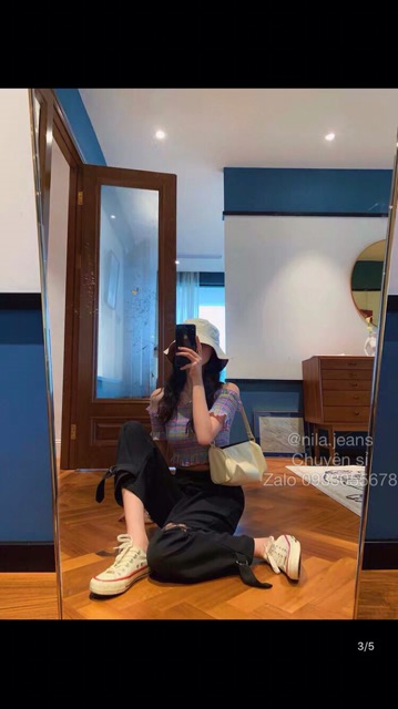 Quần baggy vải phối ren dây thắt chân cực trendy