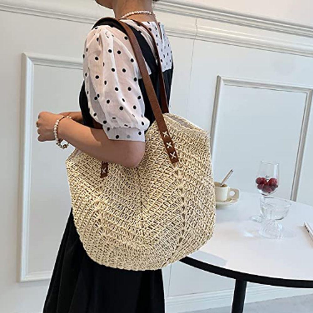 MIH Túi Xách Đan Rơm Màu Be Thời Trang Đi Biển Cho Nữ