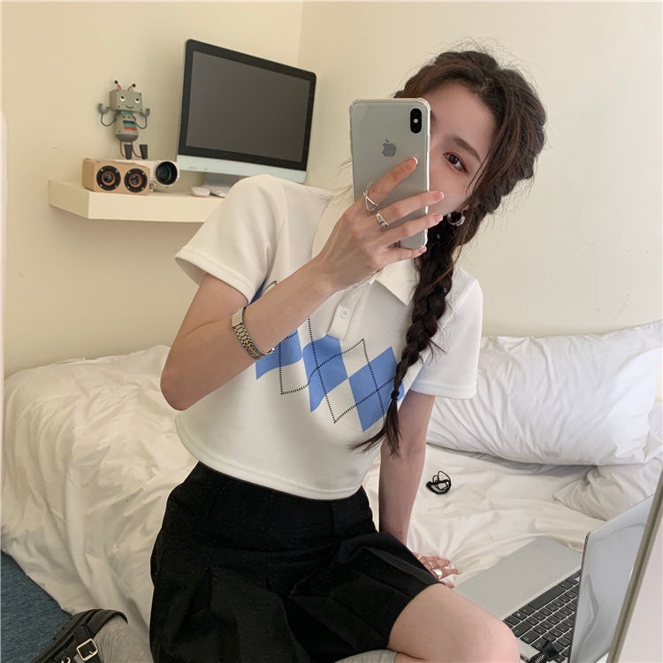 Áo Thun Lửng Cổ polo Tay Ngắn Màu Trắng Cho Nữ JL-TX-283