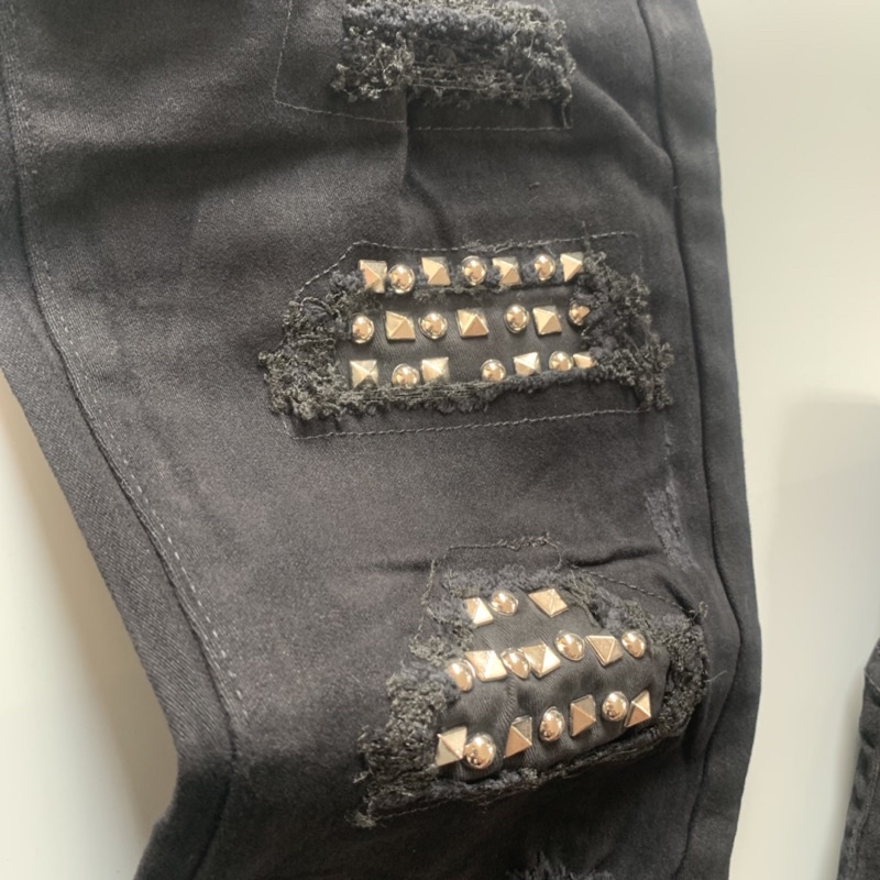 Quần Jean Denim Nam Đen Pha Tag Đá Bạc Rách Xước Bản Đẹp