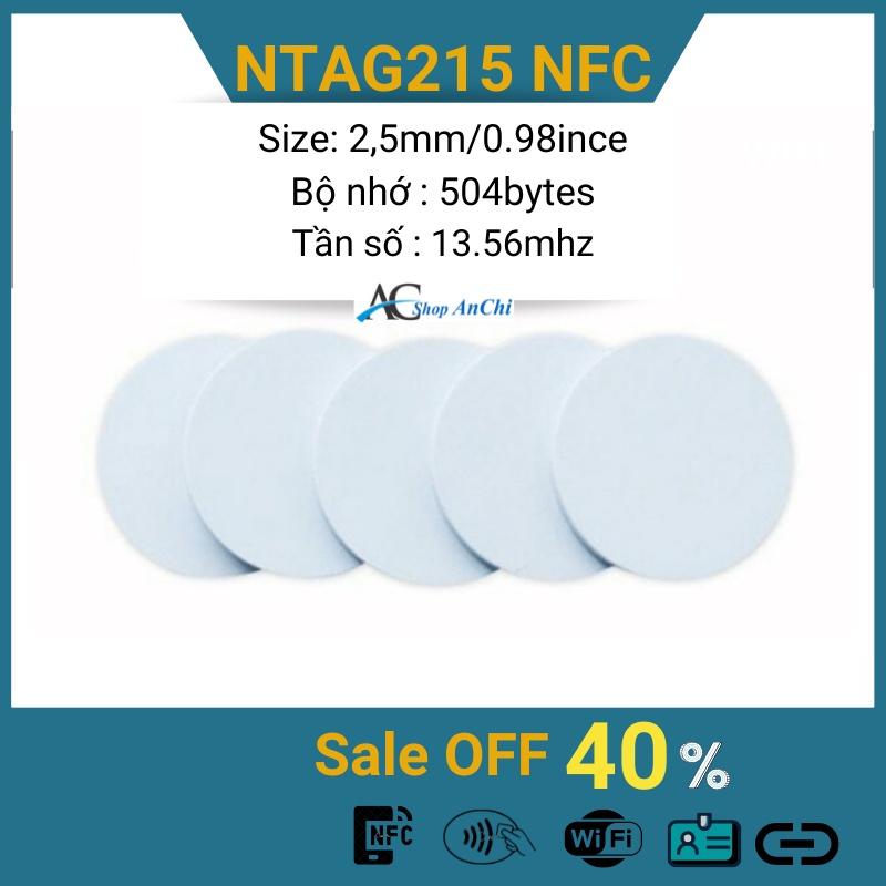 Thẻ [Hình Tròn] NFC Ntag215 thông minh làm card visit điện tử, cài đặt bắt wifi tự động, giả lập Amiibo