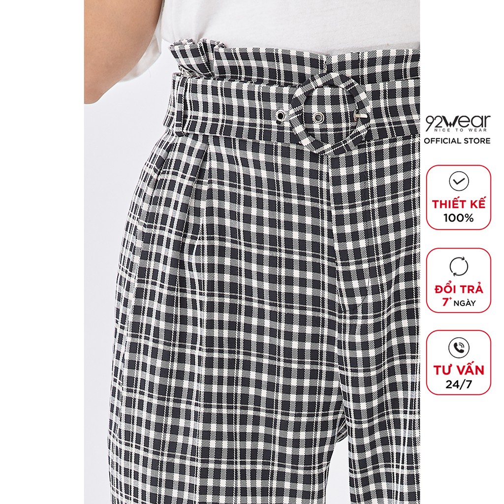 Quần baggy nữ kẻ caro 92WEAR ống vừa, thanh lịch ,trẻ trung công sở QGA1668