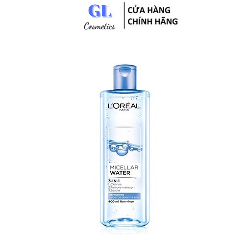 Nước tẩy trang Loreal (Xanh nhạt-tươi mát) L'Oreal Paris 3-in-1 Micellar Water 400ml