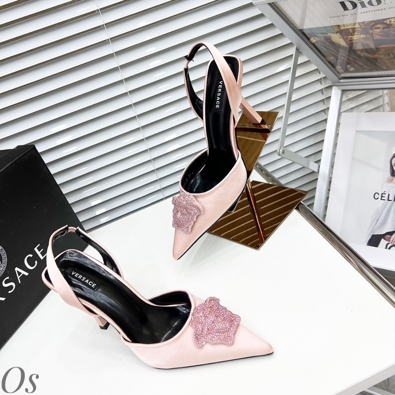 Giày cao gót versace mặt đá quai sau