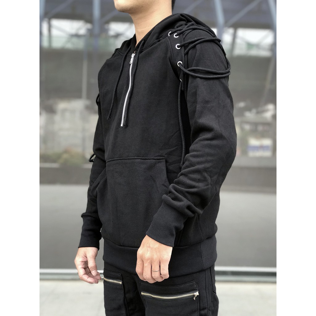 Áo hoodie đan dây kết hợp khóa kéo 018