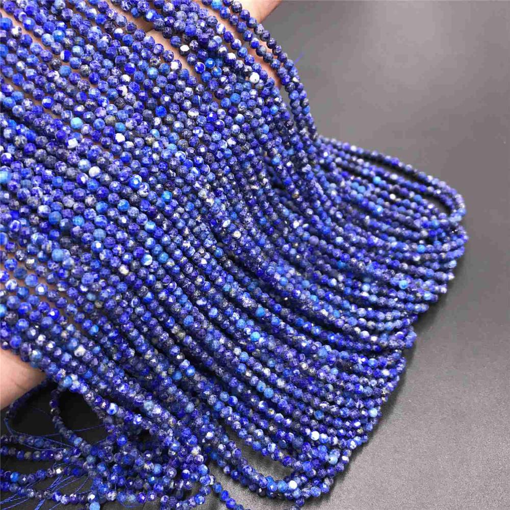Tự Nhiên Một lapis lazuli Hạt Đá Micro Xanh Hạt 2 3 4 mm Nhỏ Xanh Đá Quý Phần Rời Hạt Để Trang Sức Làm Vòng Cổ DIY