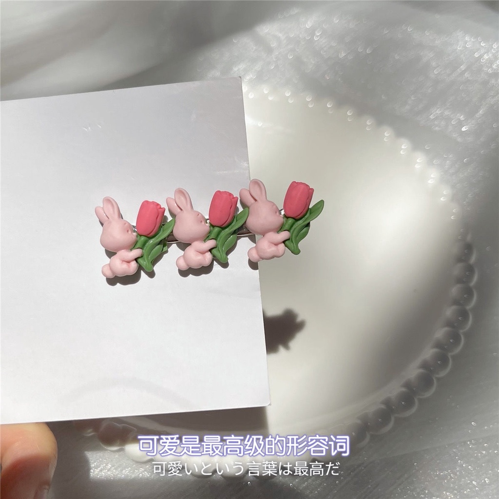Kẹp Tóc Họa Tiết Hoạt Hình Thỏ / Hoa Tulip Dễ Thương Cho Nữ