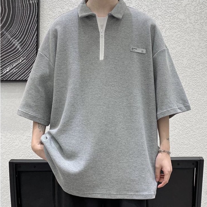Áo Thun Polo nam Tay Ngắn Dáng Rộng Màu Trơn Có Khóa Kéo Thời Trang Phong Cách Hàn Quốc Cho Giới áo phông unisex bigsize áo sơ mi