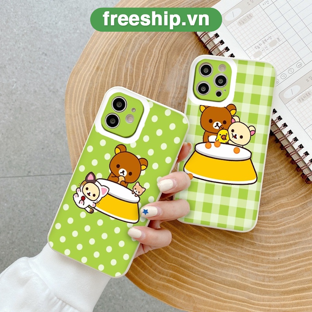 Ốp iphone - Ốp bảo vệ camera hình gấu cạnh bát ăn nền xanh lá siêu dễ thương cho ip 6 đến 13promax - nn082