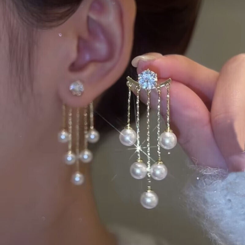 Bông Tai Dạng Xỏ Đính Ngọc Trai Pha Lê Thời Trang Cho Nữ