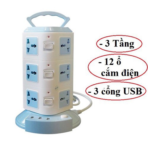 [FREESHIP] Ổ Cắm Điện Đa Năng 2-3-4 Tầng Tích Hợp 3 cổng USB