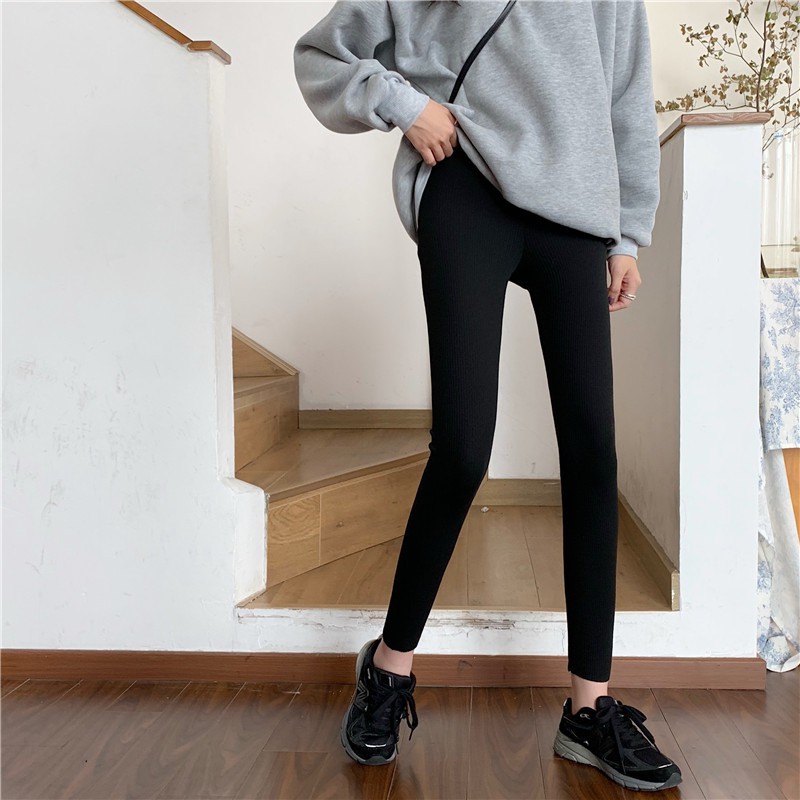 Elastic waist leggings, solid color, slim and slim, fashionable junior tights and pants