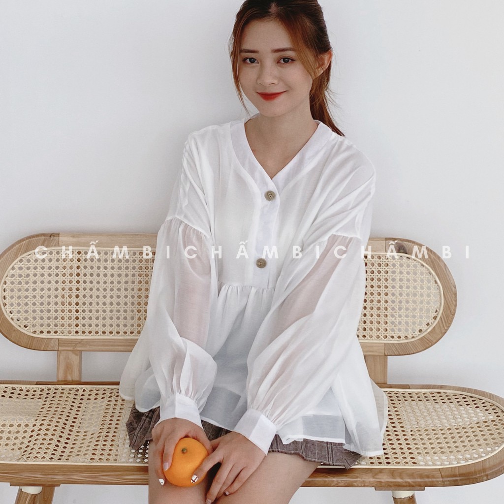 Áo Babydoll Voan Tơ 2 Lớp Tay Bồng Cúc Ngực - A.060 | BigBuy360 - bigbuy360.vn