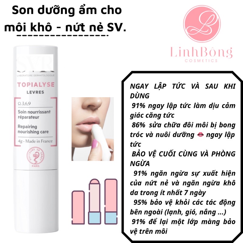 SON DƯỠNG SV TOPIALYSE LEVRES GIẢM KHÔ NỨT NẺ CHO MÔI