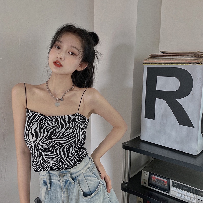 Áo Croptop Hai Dây Họa Tiết Ngựa Vằn Thời Trang Hàn Quốc Gợi Cảm Cho Nữ