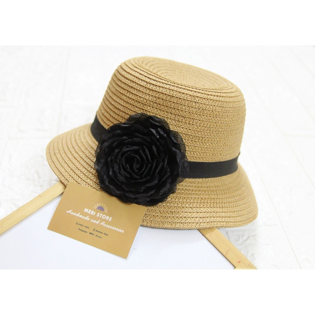 Hoa cài áo handmade hoa hồng đen ứng dụng lên mũ, túi xách (Ảnh thật - NObox- không bán kèm mũ)