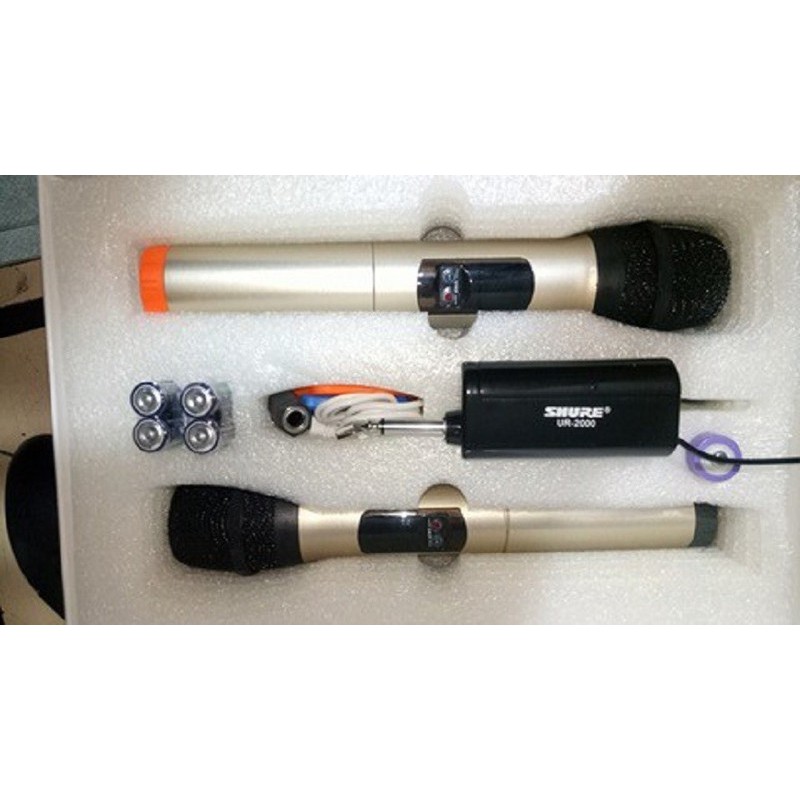 Micro không dây Shure UR2000 2 mic chống nhiễu dùng cho loa kéo