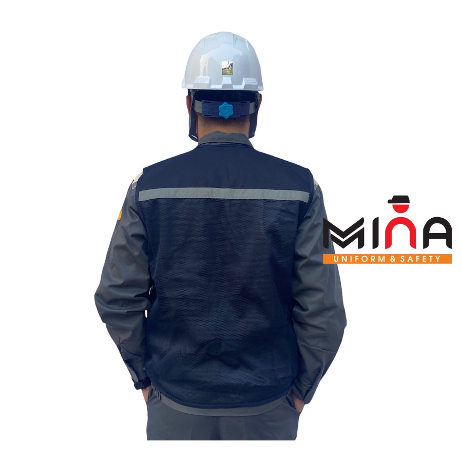 Combo 10 áo- Áo ghi lê bảo hộ phản quang 4 túi màu tím than- kaki phối lưới