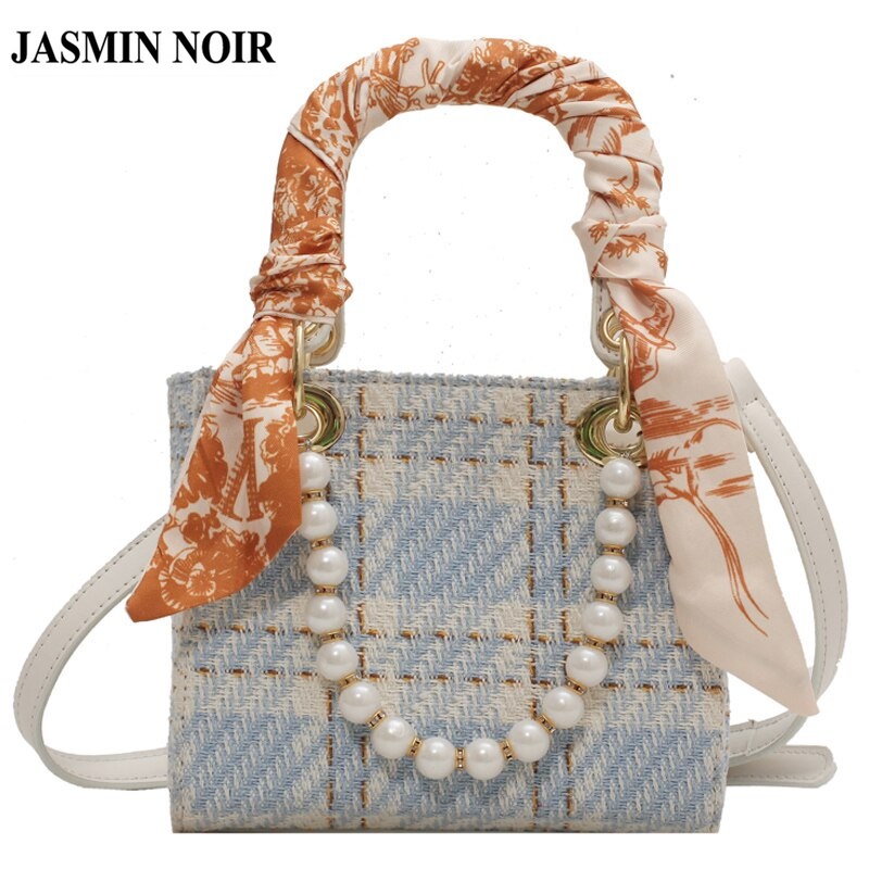 Túi Đeo Chéo Vai JASMIN NOIR Sọc Caro Phối Dây Ruy Băng Len Chất Lượng Cao Sang Trọng Thời Trang Hè 2021 Cho Nữ