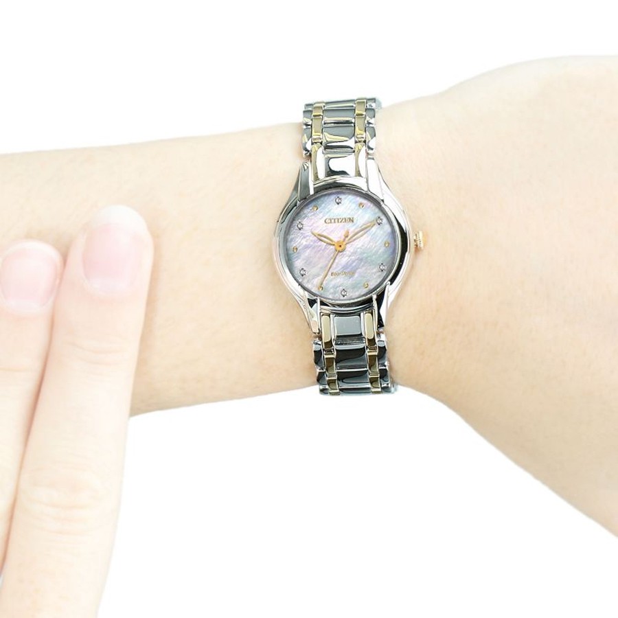 Đồng Hồ Nữ Citizen Đính Đá Swarovski Dây Thép Không Gỉ EM0284-51D - Mặt Xà Cừ