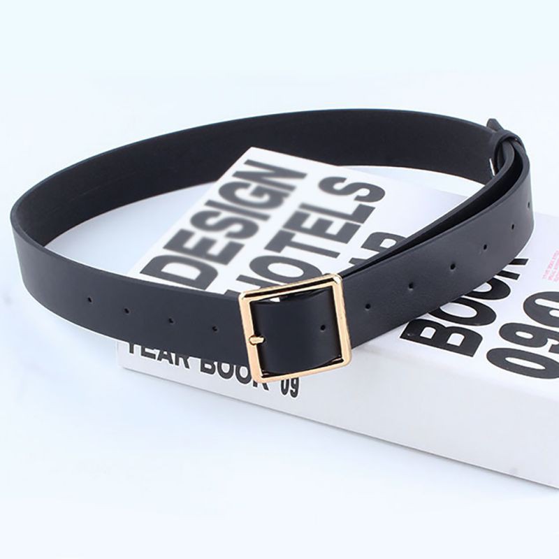 Thắt Lưng Da PU Màu Đen Khóa Vuông Thời Trang Cho Nữ