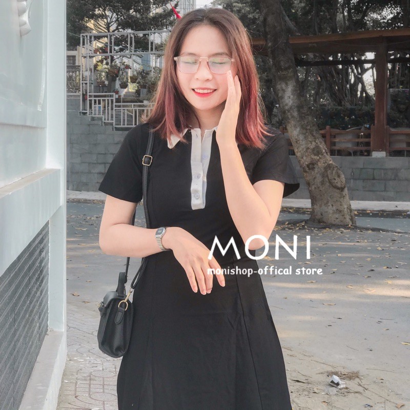 Đầm polo thun cổ sơ mi viền trắng màu đen D31 | BigBuy360 - bigbuy360.vn