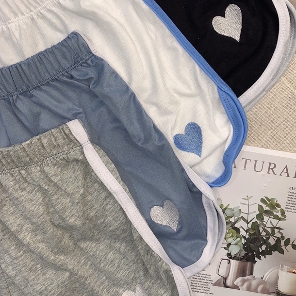 Quần đùi short nữ Viền Tim cạp chun freesize đen trắng ghi xanh phom ôm tôn vòng 3 tập gym yoga mặc nhà hè thun C820