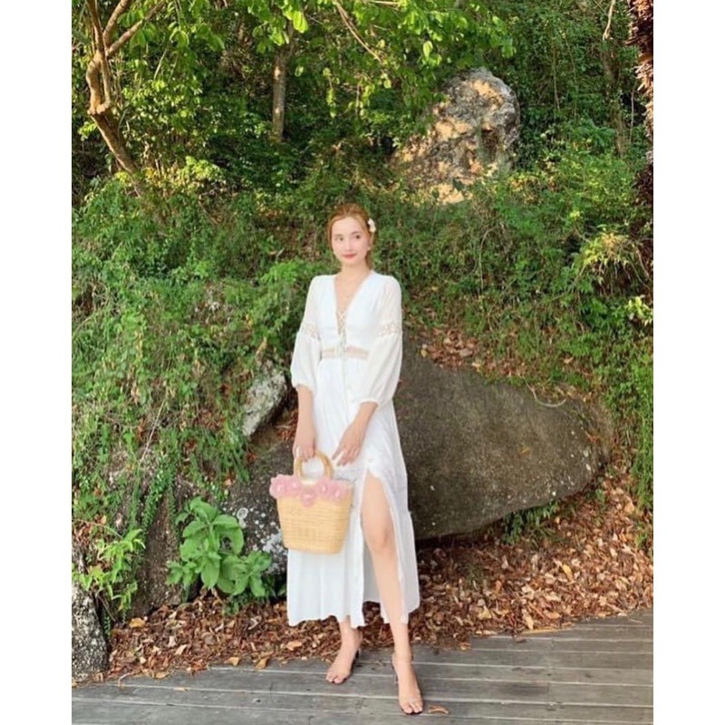 Đầm maxi trắng❤️Hình thật❤️Đầm maxi trắng cổ V | BigBuy360 - bigbuy360.vn